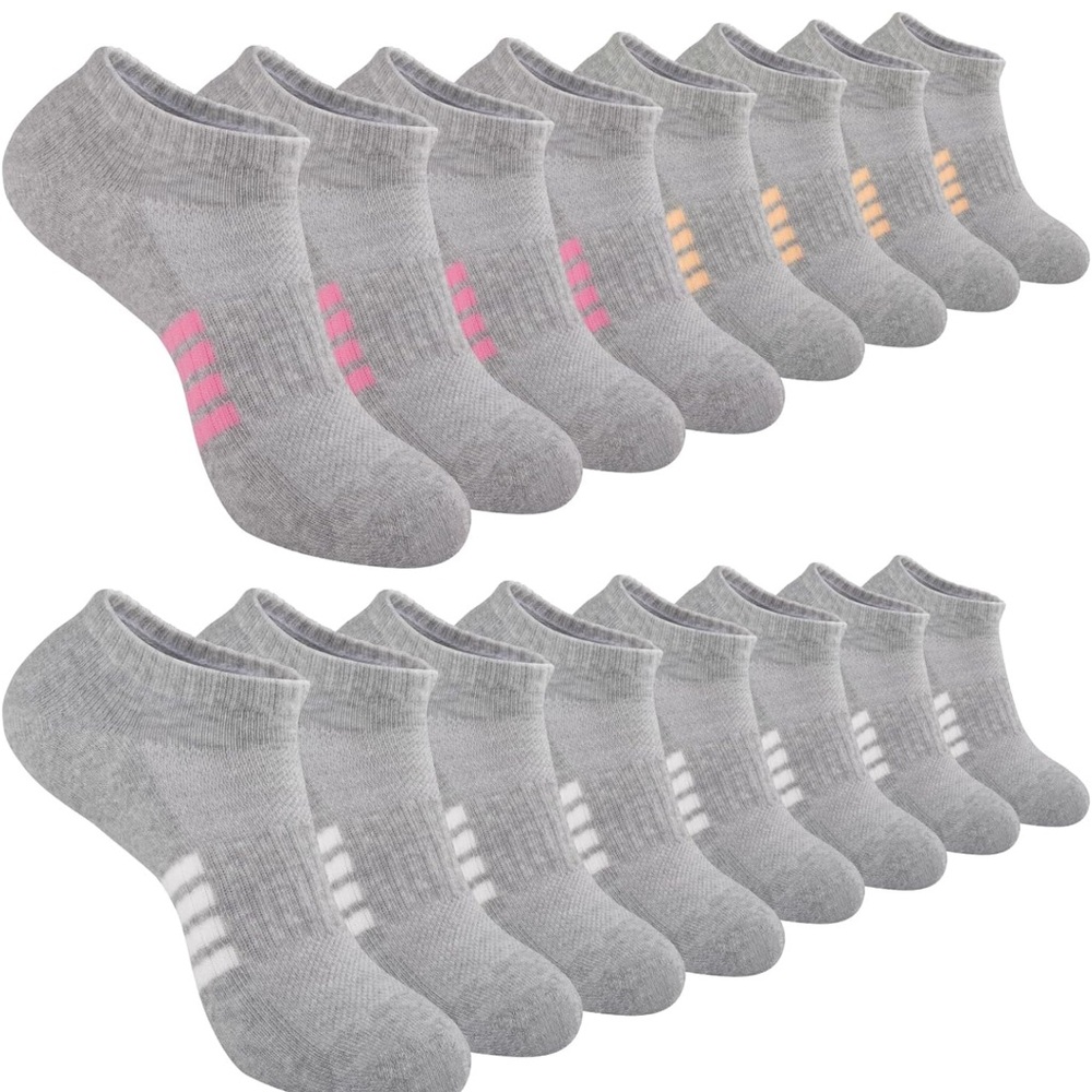 Gray and Pink Athletic Ankle Socks